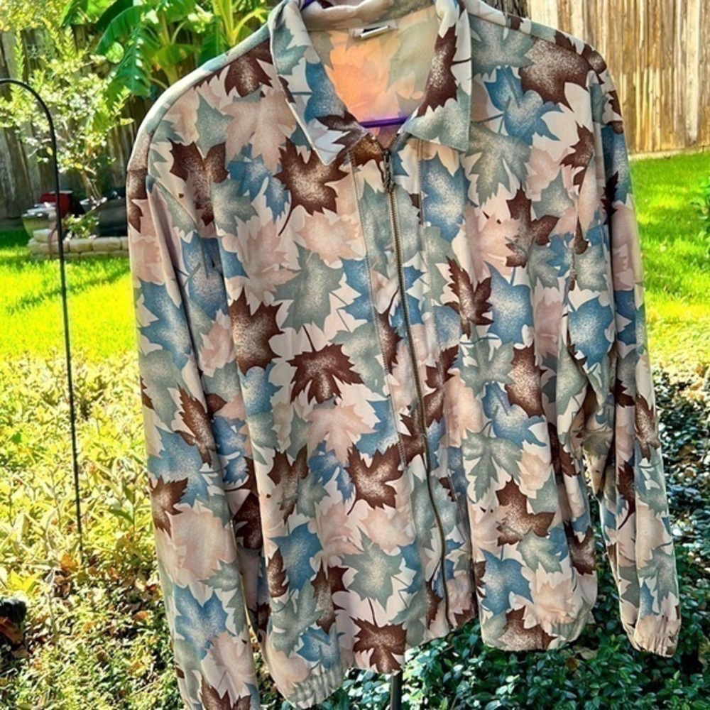 Vintage ▶️ Teddi ◀️ Autumn Leaves Print Bomber Jacket